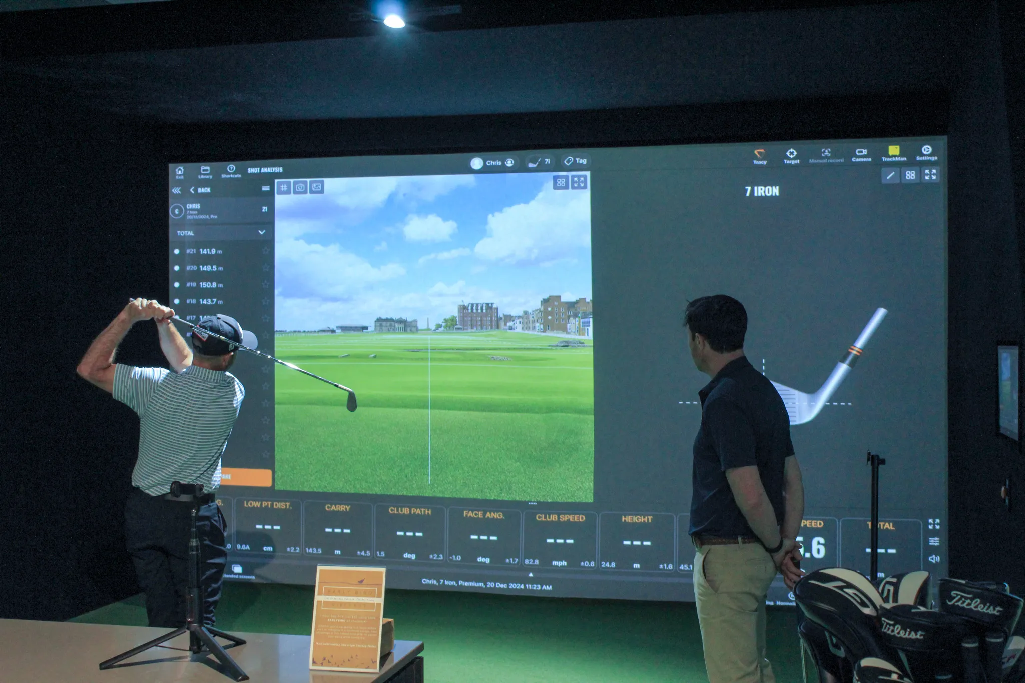 IMG_0309 Man playing indoor golf on a TrackMan Golf Simulator at Howe2Golf